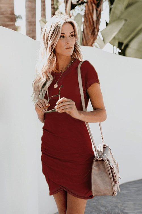 Summertime Pure Color Pleated Mini Dress