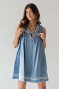 Summer Charmer Lace Pocket Denim Mini Dress
