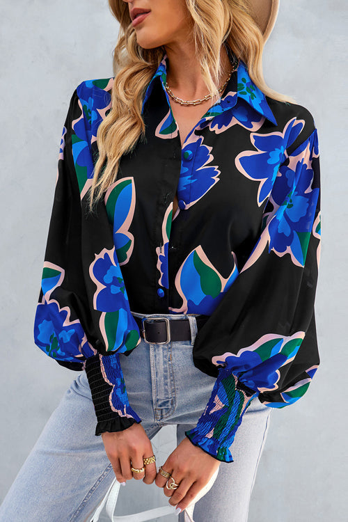 Life Of Affection Print Button Down Smocked Top - 7 Colors