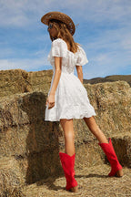 Admirably Polished Adjustable Short Sleeve Mini Dress - White