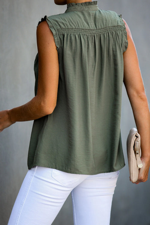 Take Your Time Pleated Ruffle Sleeveless Top