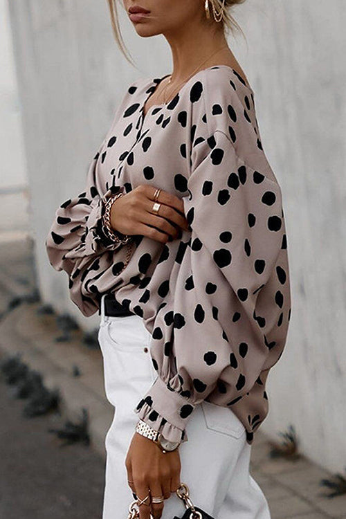 Mood Setter Polka Dot Print Button Down Top