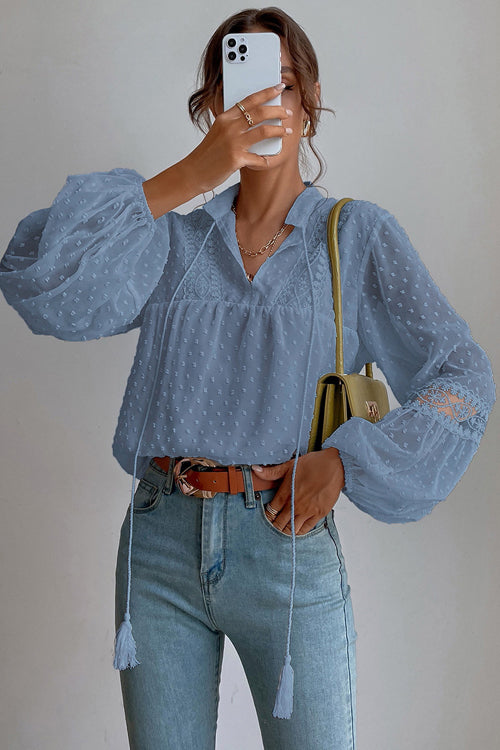 Charming New Day Lace Swiss Dot Long Sleeve Top
