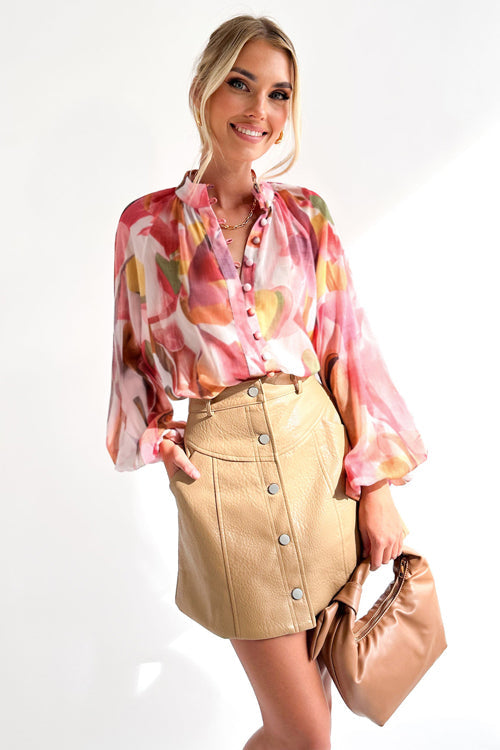 Make Yourself Joyful Print Button Down Long Sleeve Top