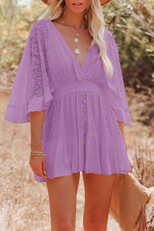 Enchanted Date Lace V-Neck Mini Dress - 7 Colors