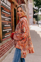 Charming Time Print Button Down Long Sleeve Top