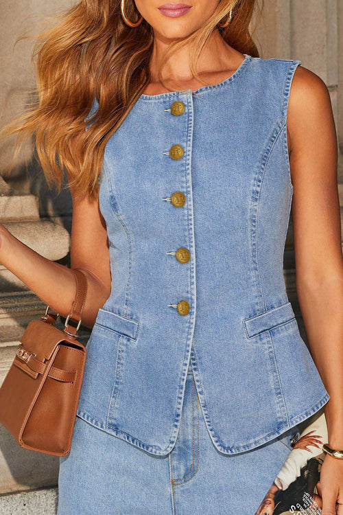 Free-Spirited Style Denim Vest Set- 2 Colors