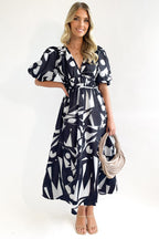 Real Affection Print Puff Sleeve Maxi Dress