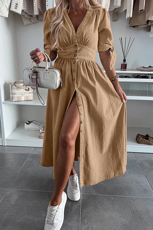 On This Delightful Day Button Down Denim Maxi Dress