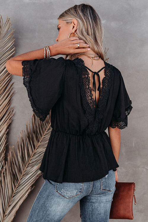 Delightful Optimism Crochet Lace Peplum Top