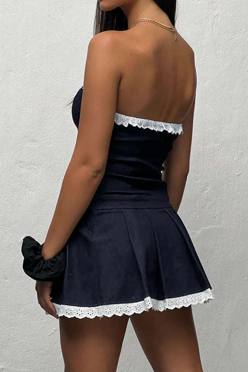 So Much Affection Lace Denim Sleeveless Mini Dress