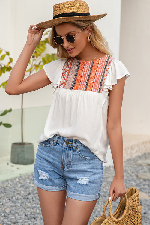 Close Connection Boho Printed Ruffled Top
