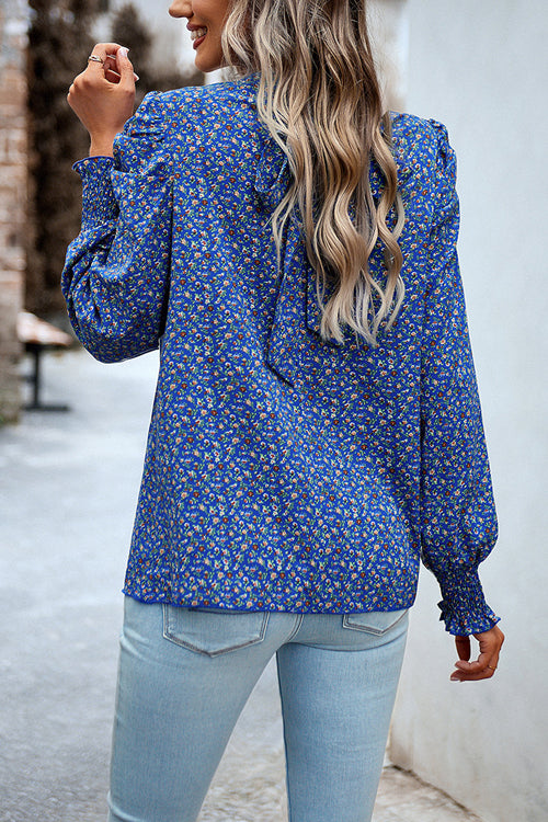 Certain Affection Print Statement Sleeve Smocked Top