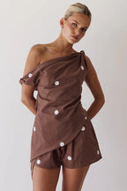 Seasonally Charming Printed One Shoulder Set