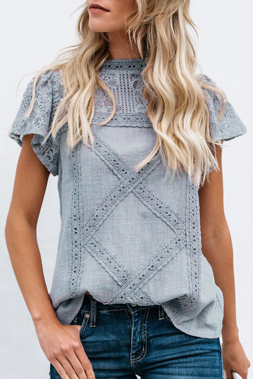 Not So Secret Lace Overlay Ruffle Top
