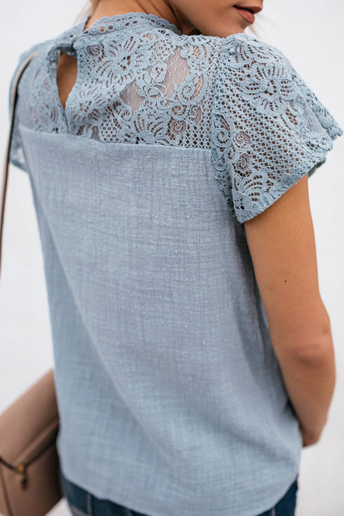 Not So Secret Lace Overlay Ruffle Top