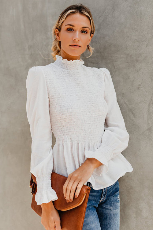Livin' Breezy High Neck Pleated Chiffon Top