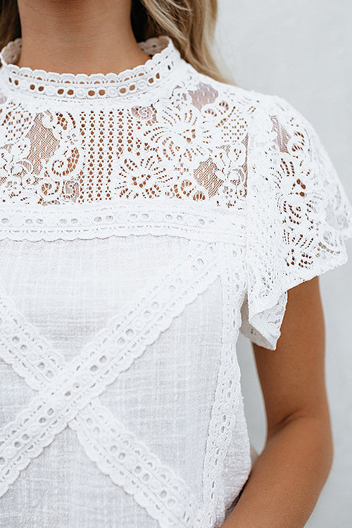 Not So Secret Lace Overlay Ruffle Top