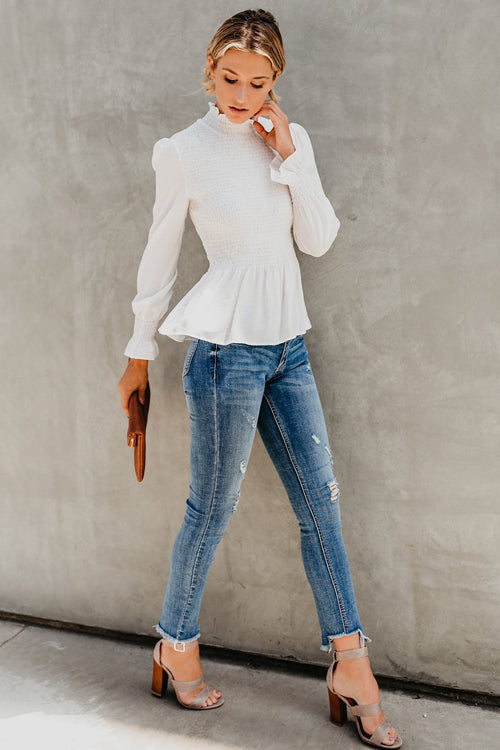 Livin' Breezy High Neck Pleated Chiffon Top
