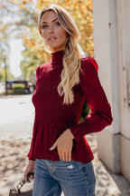 Livin' Breezy High Neck Pleated Chiffon Top