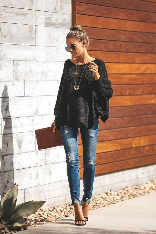 Petal Bat-wing Sleeve Oversized Knit Sweater