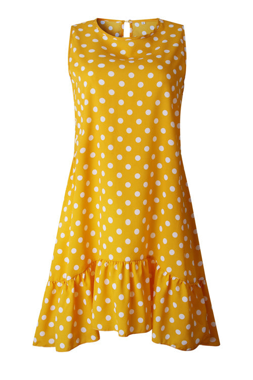 Golden Glow and Smiles Dot A-line Mini Dress