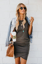 Summertime Pure Color Pleated Mini Dress